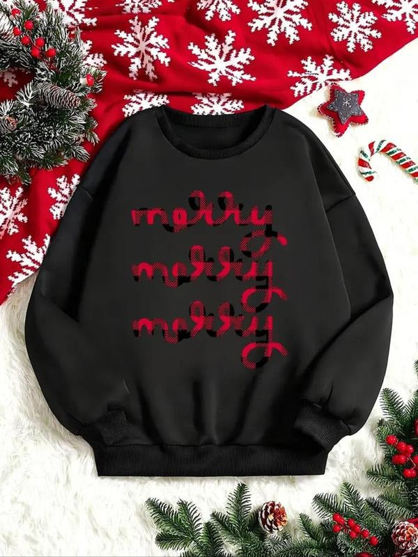 Women'WB shield Christmas Letter Print Crew Neck Sweatshirt, Swoosh Count Casual Long Sleeve Pullover for Fall & Winter,...