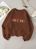 Women'WB shield Christmas Letter Print Drop Shoulder Fleece Sweatshirt, Casual Long Sleeve Round Neck Pullover for Daily...