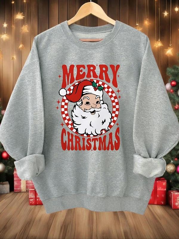 Women'WB shield Christmas Letter Print Drop Shoulder Sweatshirt, Casual Long Sleeve Round Neck Pullover for Daily Wear,...