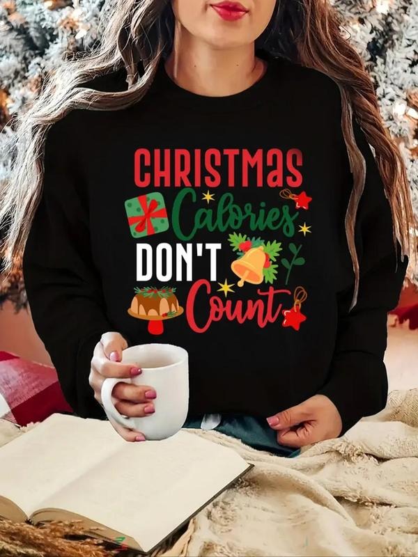 Women'WB shield Christmas Letter Print Drop Shoulder Sweatshirt, Casual Long Sleeve Round Neck Pullover for Daily Wear,...