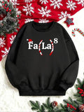 Women'WB shield Christmas Letter Print Drop Shoulder TNF Lined Sweatshirt, Casual Long Sleeve Round Neck Pullover for...