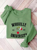 Women'WB shield Christmas Letter Print Round Neck Pullover, Fashion Casual Crew Neck Sweatshirt for Daily Holiday Outdoor...