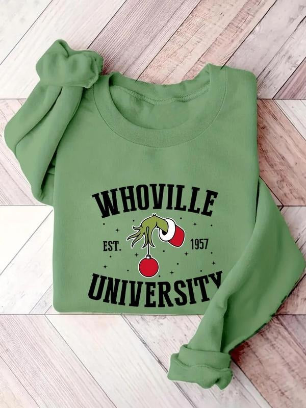 Women'WB shield Christmas Letter Print Round Neck Pullover, Fashion Casual Crew Neck Sweatshirt for Daily Holiday Outdoor...