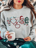Women'WB shield Christmas Letter Print Round Neck Sweatshirt, Casual Long Sleeve Crew Neck Pullover for Fall & Winter,...