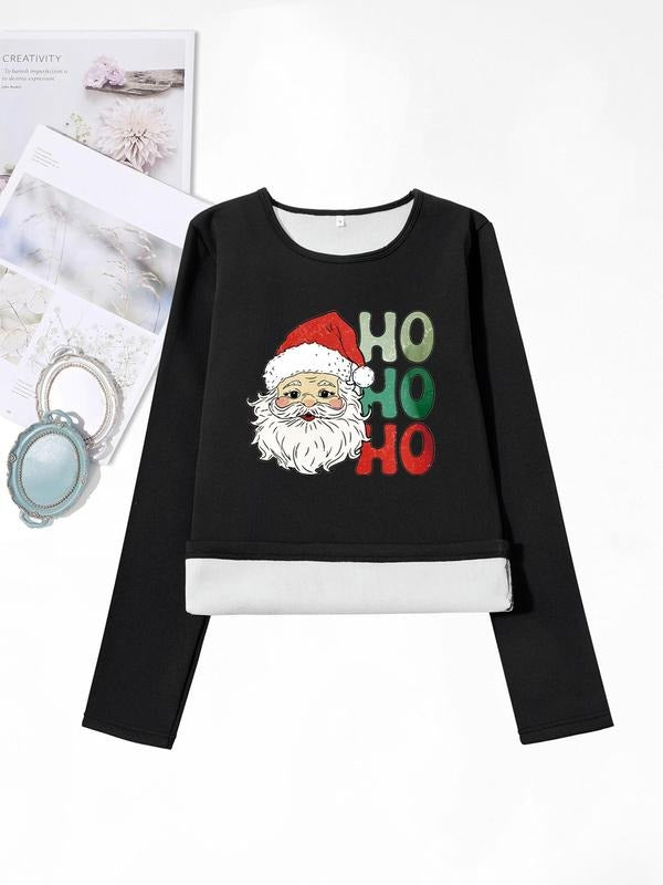 Women'WB shield Christmas Letter Print Round Neck TNF Lined Tee, Casual Long Sleeve Crew Neck Pullover for Fall & Winter,...