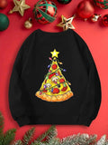 Women'WB shield Christmas Pizza Print Drop Shoulder Sweatshirt, Casual Long Sleeve Round Neck Pullover for Fall & Winter,...