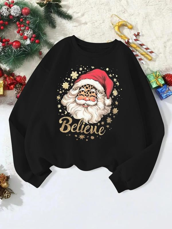 Women'WB shield Christmas Print Crew Neck Sweatshirt, Casual Long Sleeve Pullover for Daily Wear, Ladies Spring & Fall...