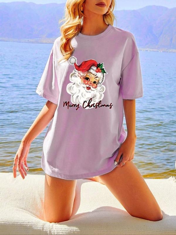 Women'WB shield Christmas Print Drop Shoulder Crewneck Tee, Summer TNF Women, Comfort Casual Half Sleeve Round Neck...