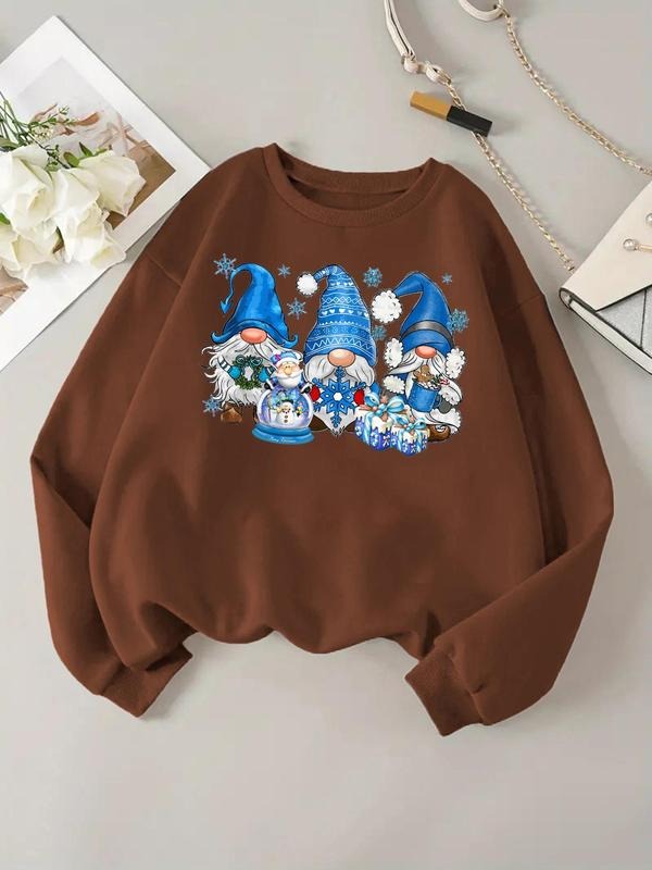 Women'WB shield Christmas Print Drop Shoulder Sweatshirt, 2024 New Style Casual Long Sleeve Round Neck Pullover for Daily...
