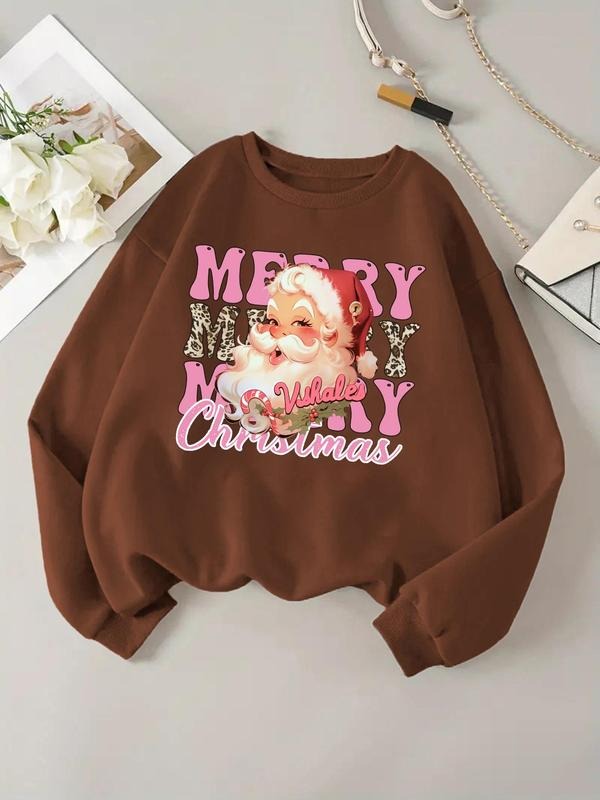 Women'WB shield Christmas Print Drop Shoulder Sweatshirt, 2024 New Style Casual Long Sleeve Round Neck Pullover for Daily...