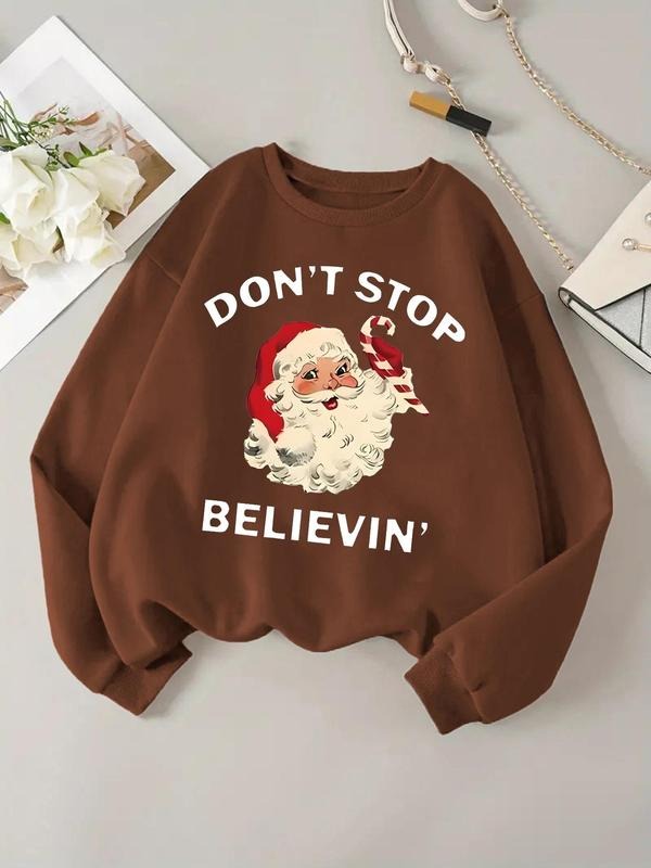 Women'WB shield Christmas Print Round Neck Sweatshirt, Swoosh Count Casual Long Sleeve Crew Neck Pullover for Fall &...