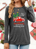 Women'WB shield Christmas Print Round Neck Tee, Long Sleeve Crew Neck Graphic T-Shirt, Casual Comfy Top for Spring & Fall...