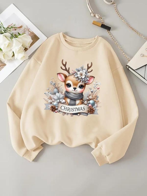 Women'WB shield Christmas Reindeer Print Drop Shoulder Sweatshirt, 2024 New Style Casual Long Sleeve Round Neck Pullover...