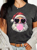 Women'WB shield Christmas Santa Claus Patched Round Neck Tee, Casual Short Sleeve T-shirt for Daily Holiday Vacation...