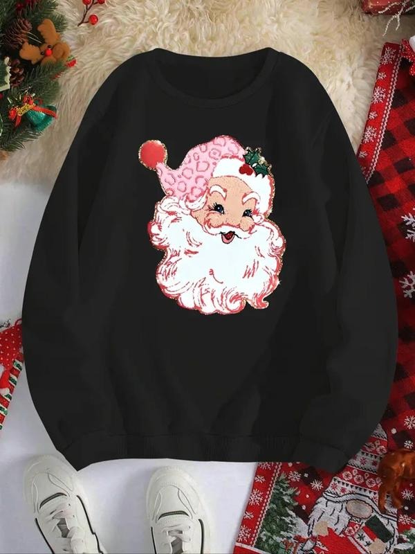 Women'WB shield Christmas Santa Claus Print Crew Neck Sweatshirt, Casual Long Sleeve Pullover for Daily Wear, Ladies TNF...