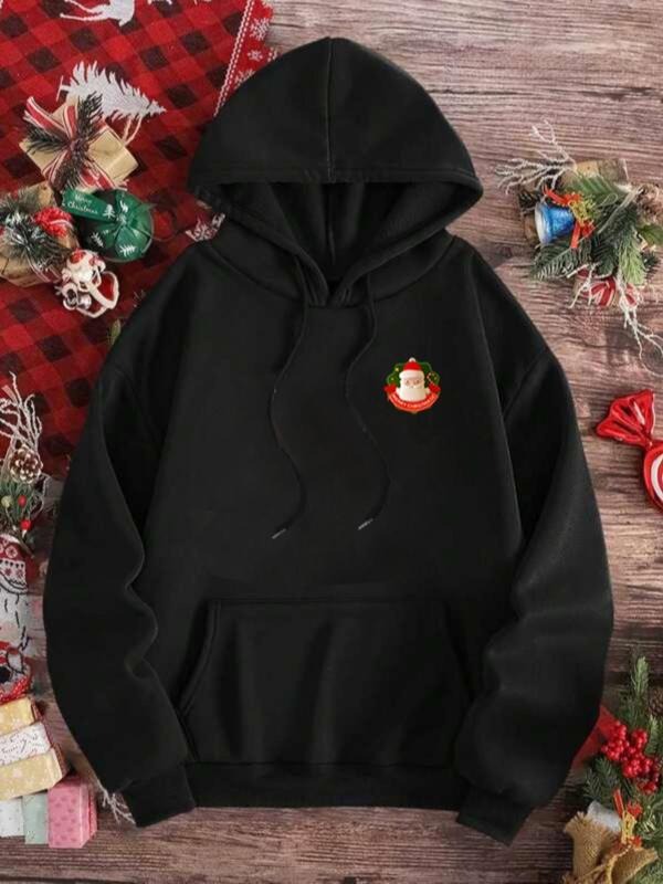 Women'WB shield Christmas Santa Claus Print Drop Shoulder Long Sleeve Hoodie, Womenswear Fashion Casual Comfort Letter...