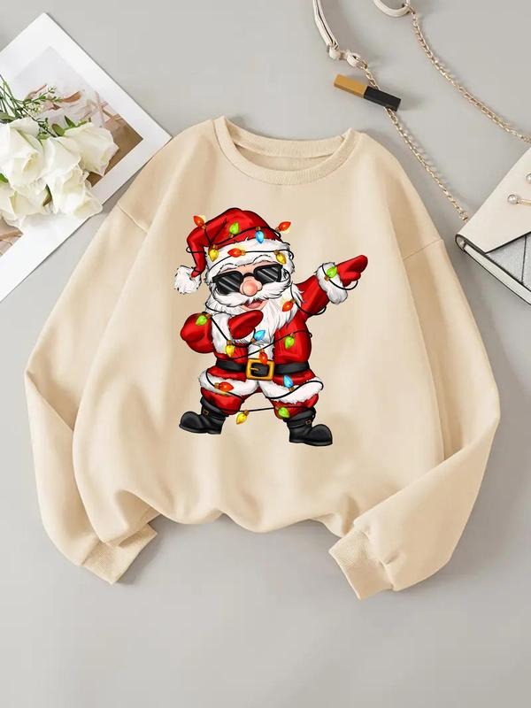 Women'WB shield Christmas Santa Claus Print Drop Shoulder Sweatshirt, Casual Long Sleeve Round Neck Pullover for Daily...