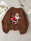 Women'WB shield Christmas Santa Claus Print Drop Shoulder Sweatshirt, Casual Long Sleeve Round Neck Pullover for Daily...
