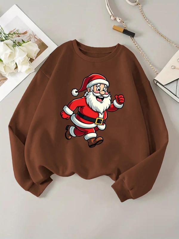 Women'WB shield Christmas Santa Claus Print Drop Shoulder Sweatshirt, Casual Long Sleeve Round Neck Pullover for Daily...