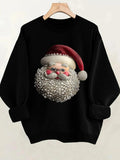 Women'WB shield Christmas Santa Claus Print Round Neck Sweatshirt, Casual Long Sleeve Pullover for Daily Wear, Ladies TNF...