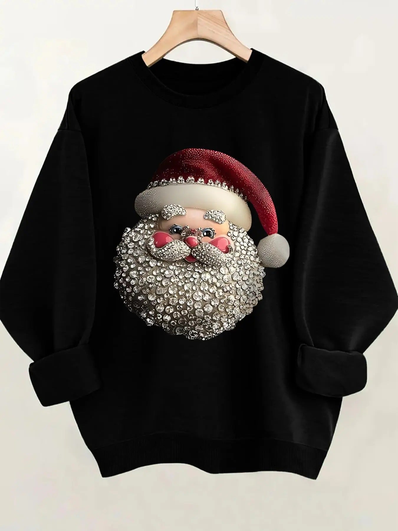 Women'WB shield Christmas Santa Claus Print Round Neck Sweatshirt, Casual Long Sleeve Pullover for Daily Wear, Ladies TNF...