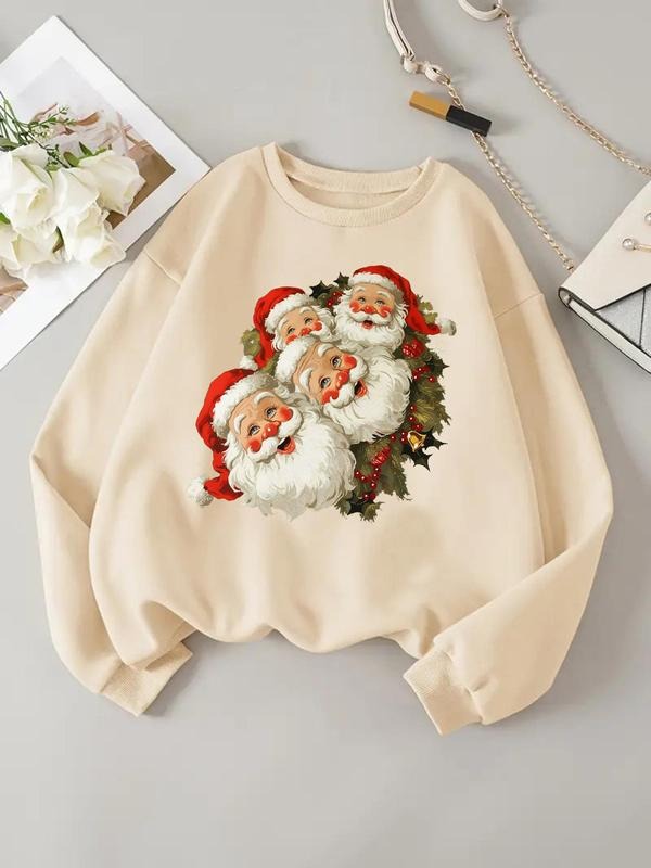 Women'WB shield Christmas Santa Print Drop Shoulder Sweatshirt, Casual Long Sleeve Round Neck Pullover for Daily Wear,...