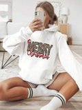 Women'WB shield Christmas Slogan Letter Print Drop Shoulder Fleece Hoodie, Fashion Casual Drawstring Pocket Hooded...