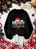 Women'WB shield Christmas Slogan Print Drop Shoulder Sweatshirt, Casual Long Sleeve Round Neck Pullover for Daily Wear,...