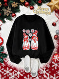 Women'WB shield Christmas Snowman Print Round Neck Pullover, Casual Long Sleeve Crew Neck Sweatshirt for Fall & Winter,...