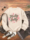 Women'WB shield Christmas TNF "Holly Jolly" Print Drop Shoulder Round Neck Sweatshirt, Comfort Casual Longsleeves...