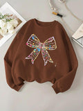 Women'WB shield Christmas TNF Bow Print Drop Shoulder Sweatshirt, Casual Long Sleeve Round Neck Pullover for Daily Wear,...