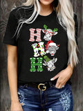 Women'WB shield Christmas TNF Cartoon & Letter Print Round Neck Tee, Casual Short Sleeve Crew Neck T-shirt for Daily...