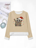 Women'WB shield Christmas TNF Cartoon Raccoon Print TNF Lined Round Neck Tee, Casual Long Sleeve Crew Neck Top for Fall &...