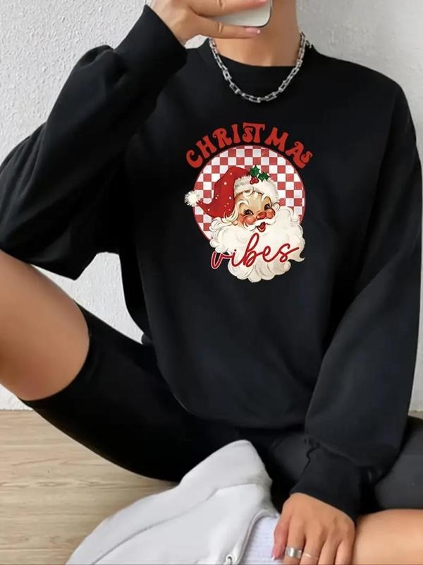 Women'WB shield Christmas TNF Cartoon Santa Claus Print Drop Shoulder Fleece Pullover, Casual Long Sleeve Crew Neck...