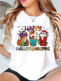 Women'WB shield Christmas TNF Cartoon Skeleton Print Round Neck Tee, Fashion Casual Crew Neck T-Shirt for Daily Holiday...