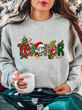 Women'WB shield Christmas TNF Cartoon Tree & Letter Print Crew Neck Sweatshirt, Casual Long Sleeve Pullover for Daily...