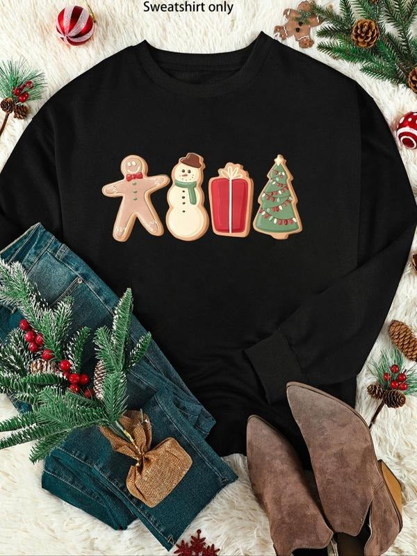 Women'WB shield Christmas TNF Gingerbread GA Print Crew Neck Pullover, Casual Long Sleeve Sweatshirt for Daily Wear,...