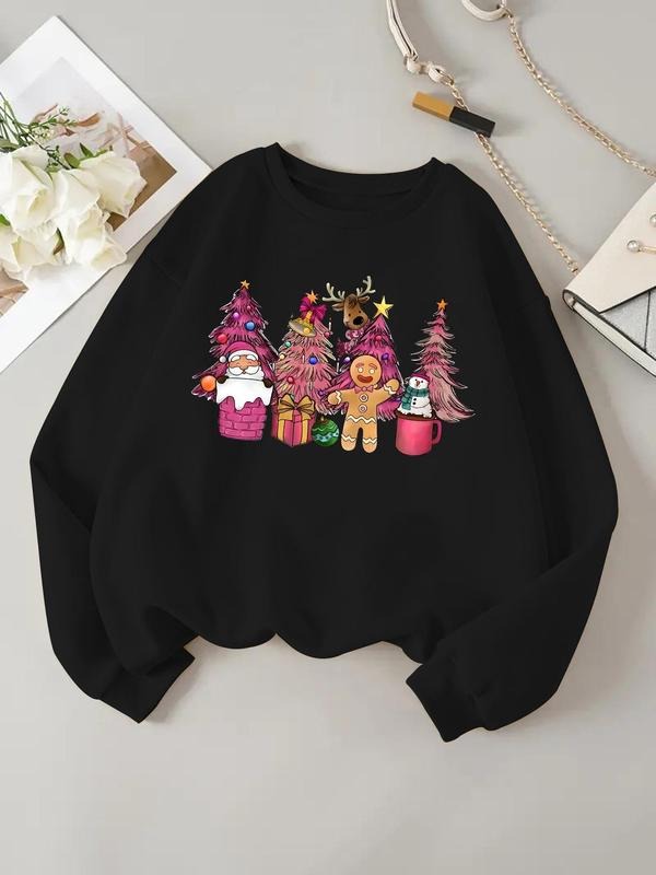 Women'WB shield Christmas TNF Graphic Print Drop Shoulder Sweatshirt, Casual Long Sleeve Round Neck Pullover for Daily...