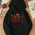 Women'WB shield Christmas TNF Leopard Letter Print Hoodie, Fashion Casual Slogan Printed Hooded Sweatshirt for Daily...