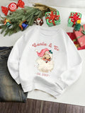 Women'WB shield Christmas TNF Letter & Santa Claus Print Drop Shoulder Sweatshirt, Casual Long Sleeve Round Neck Pullover...