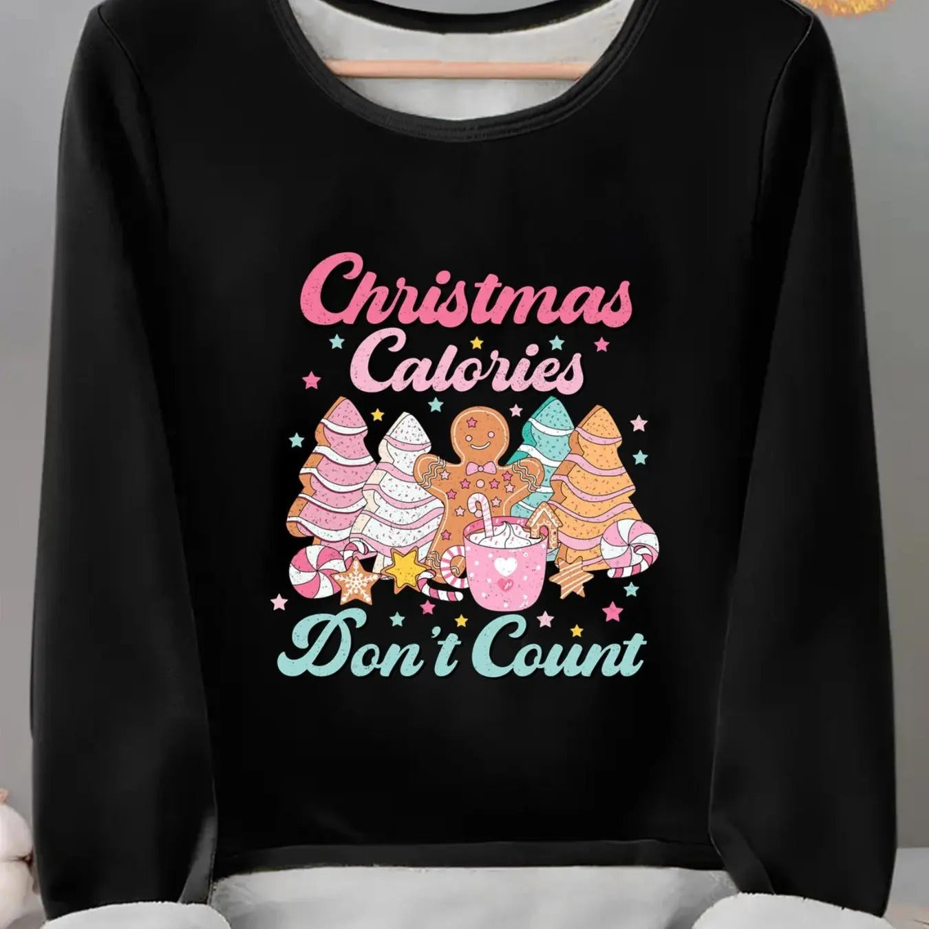 Women'WB shield Christmas TNF Letter Graphic TNF Lined Tee, Casual Long Sleeve Round Neck T-shirt for Fall & Winter,...