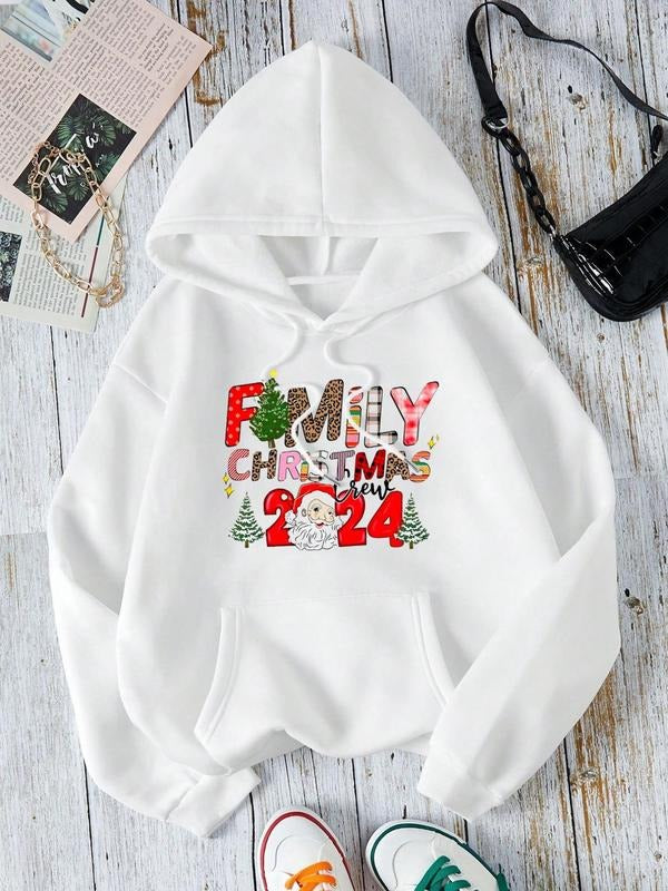 Women'WB shield Christmas TNF Letter Print Drop Shoulder Hoodie, Fashion Casual Drawstring Pocket Hooded Sweatshirt for...