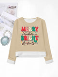 Women'WB shield Christmas TNF Letter Print Round Neck TNF Lined Tee, Casual Long Sleeve Crew Neck Ribbed Top for Fall &...