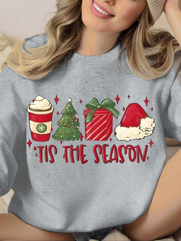 Women'WB shield Christmas TNF Print Crew Neck Sweatshirt, Casual Long Sleeve Pullover Top for Fall & Winter, Women'WB...