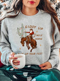 Women'WB shield Christmas TNF Print TNF Lined Drop Shoulder Sweatshirt, Casual Long Sleeve Round Neck Pullover for Daily...