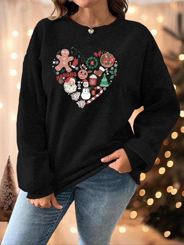 Women'WB shield Christmas TNF Santa Claus & Heart Print Drop Shoulder Sweatshirt, Casual Long Sleeve Round Neck Pullover...