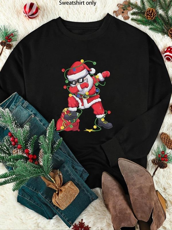 Women'WB shield Christmas TNF Santa Claus Print Pullover Sweatshirt, Casual Long Sleeve Crew Neck Sweatshirt for Fall &...