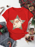 Women'WB shield Christmas TNF Santa Claus Print Round Neck Tee, Casual Short Sleeve Crew Neck T-shirt for Daily Holiday...