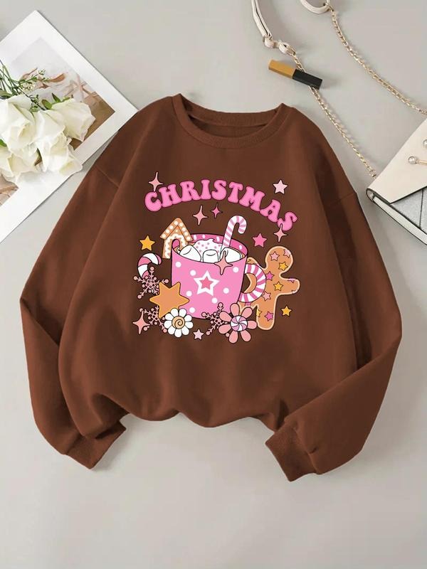 Women'WB shield Christmas TNF Sweatshirt, Casual Drop Shoulder Long Sleeve Pullover, Ladies Top for Daily Wear T-Shirts,...