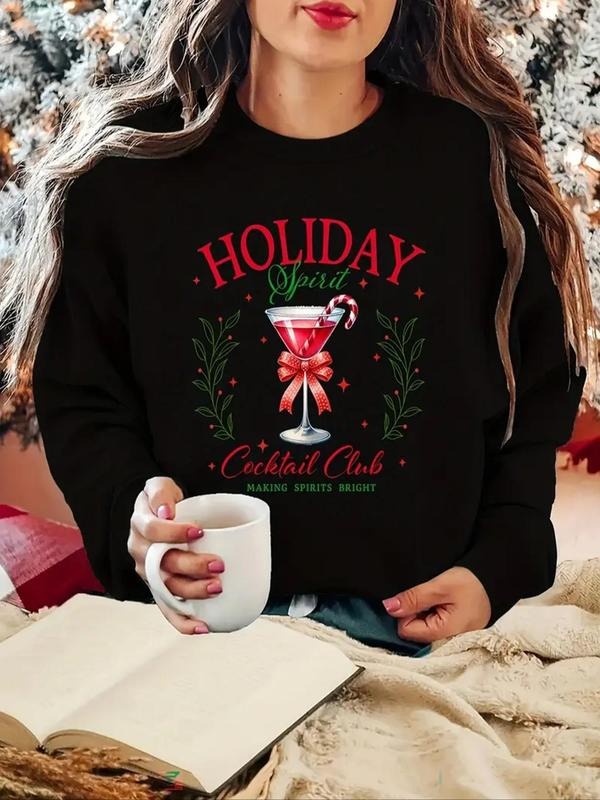 Women'WB shield Christmas TNF Sweatshirt, Casual Letter & Drink Print Long Sleeve Pullover for Daily Wear, Ladies TNF for...
